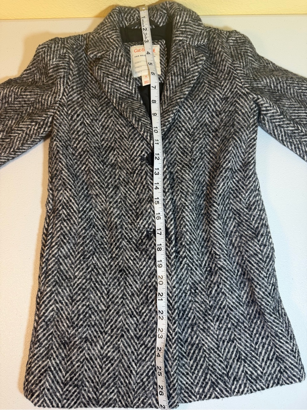 Cat & Jack Girls Herringbone Peacoat Gray Black Button Front Coat XS - Picture 2 of 8